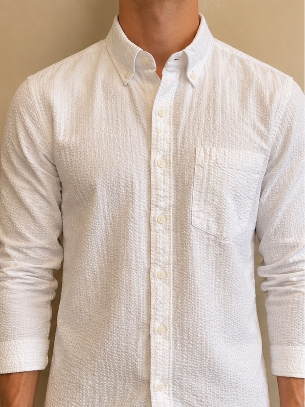 Banana Republic White Textured Seersucker Men’s Button-Down Shirt